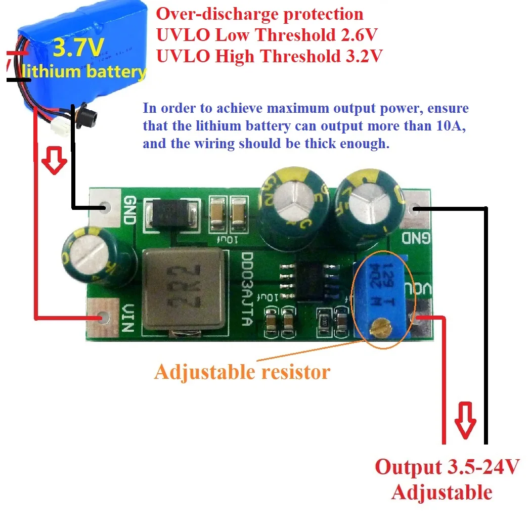 DD03AJTA DC 3V-24V 30W Step-Up Boost Converter Board For 18650 Lithium Battery
