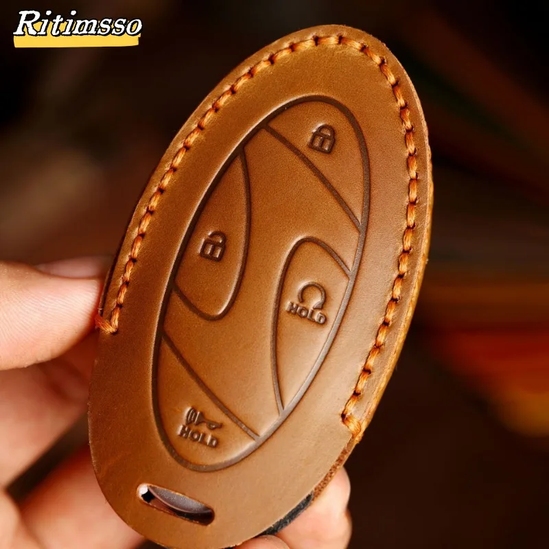 ddmysmile 7 Key Or 5 Buttons For Hyundai Grandeur Gn7 Kona Ev 2023 Keychain Leather Car Key Case Car Romote Key Fob Cover Accessories Smile