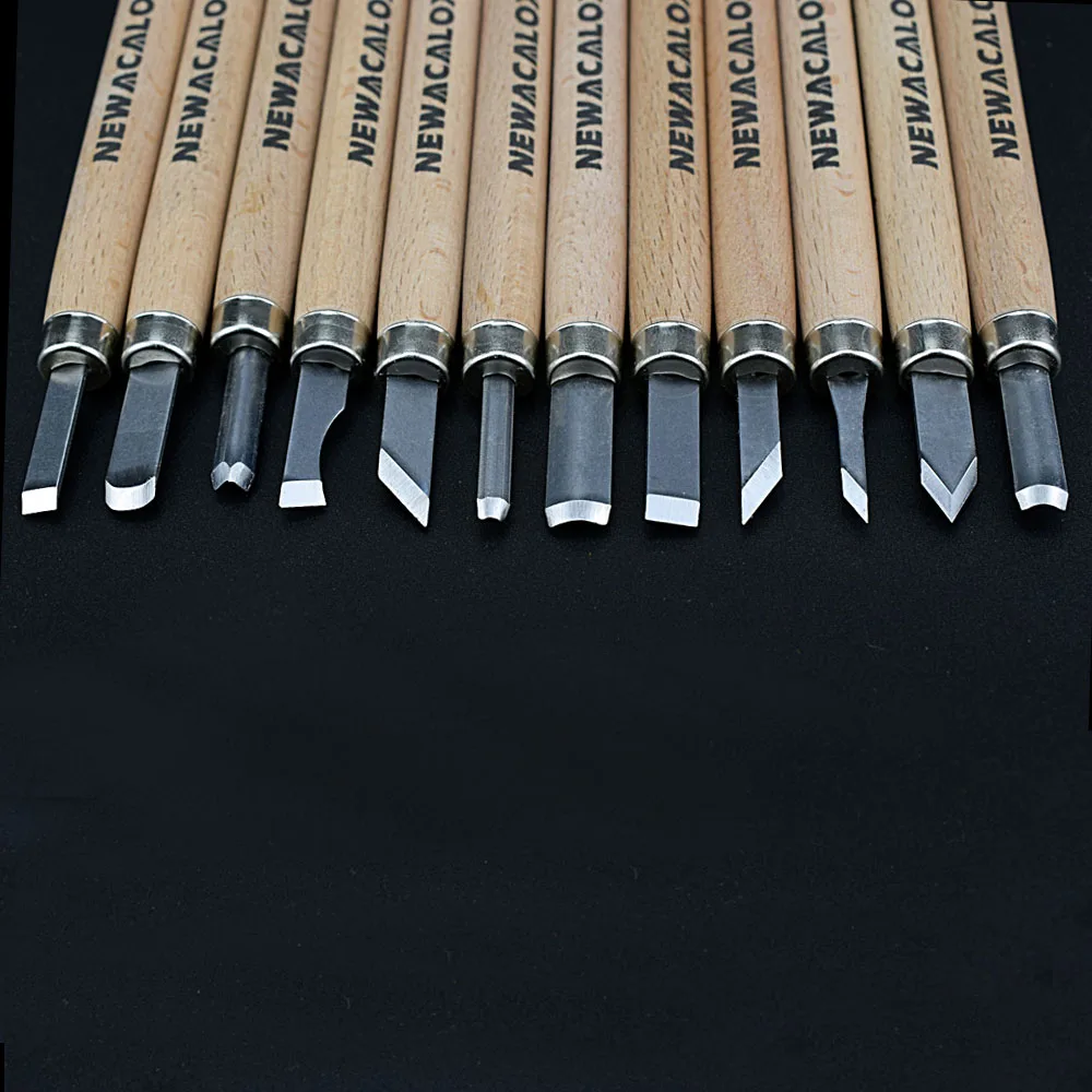 NEWACALOX 12/pcs Woodcut Knife Scorper Wood Carving Tool Woodworking Hobby Arts Craft Nicking Cutter Engraving Pen