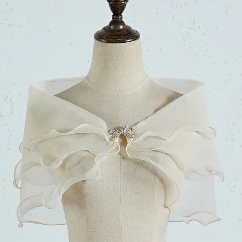 new Women Layered Gauze Shawl Shrug for rhinestone Buckle 2025 Wedding Bolero Cap
