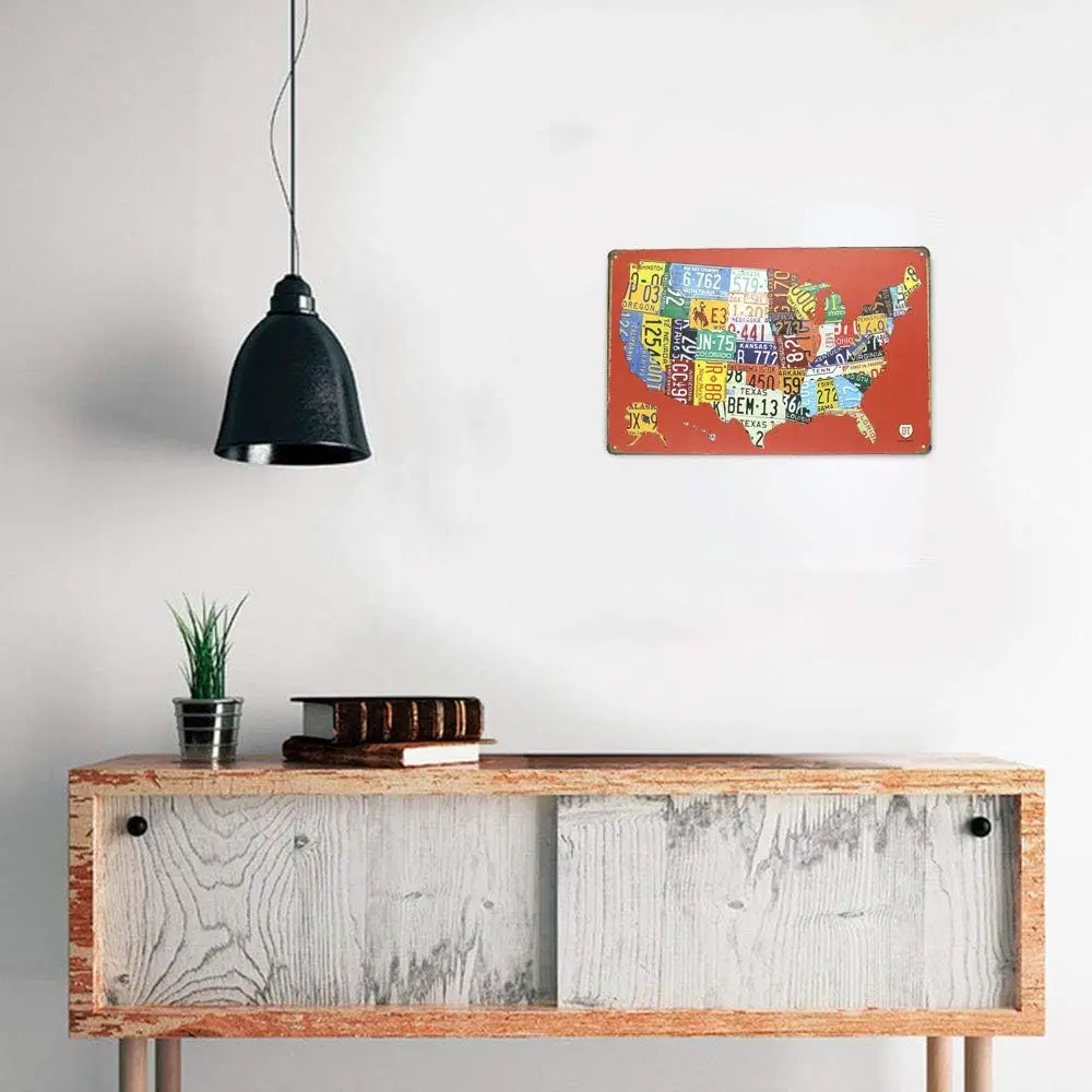 ddmysmile Map Road USA Red 66 License Plate Metal Tin Sign, Vintage Plaque Poster Garage Bar Home Wall Decor, 8X12 Inch Smile Sign, Decor,