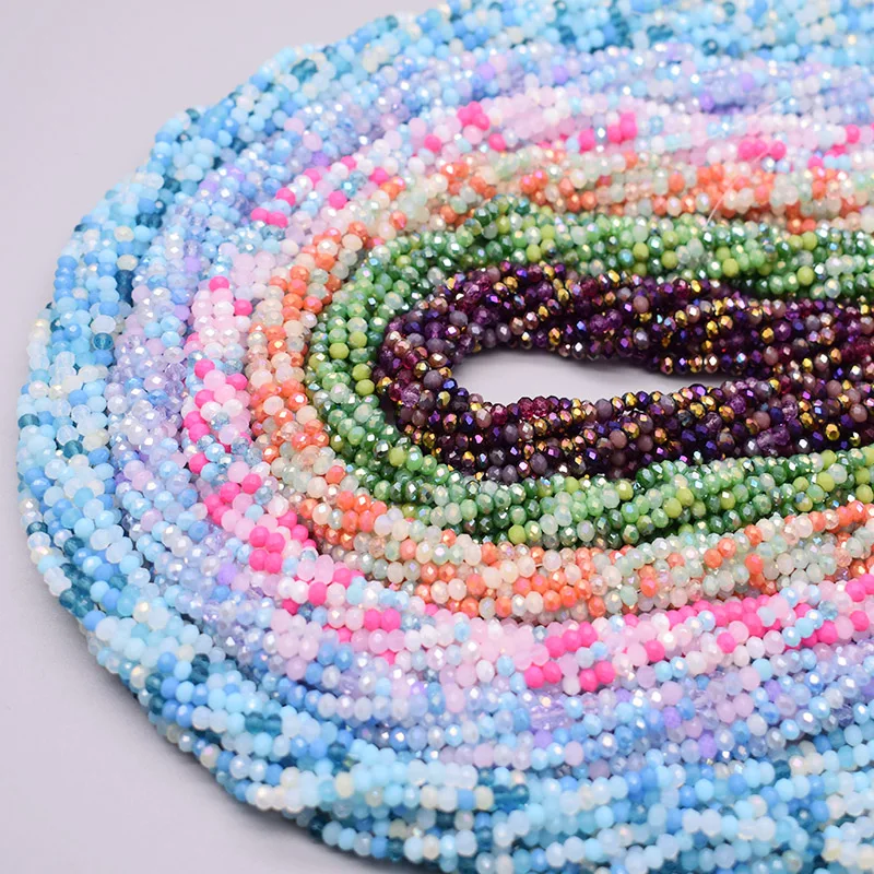 Mixed-color 2mm About 162pcs Rondelle Faceted Crystal Glass Beads Seed Round Loose Spacer Beads for Jewelry Making DIY Necklace