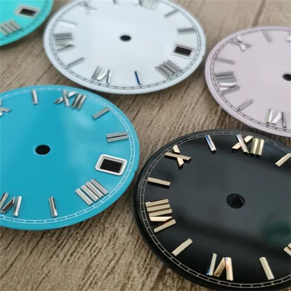 For NH35 Dial Enamel Material Watch Faces 28.5mm Roman Scale Dial Watch Accessories for NH35/NH36/4R/7S Movement Parts