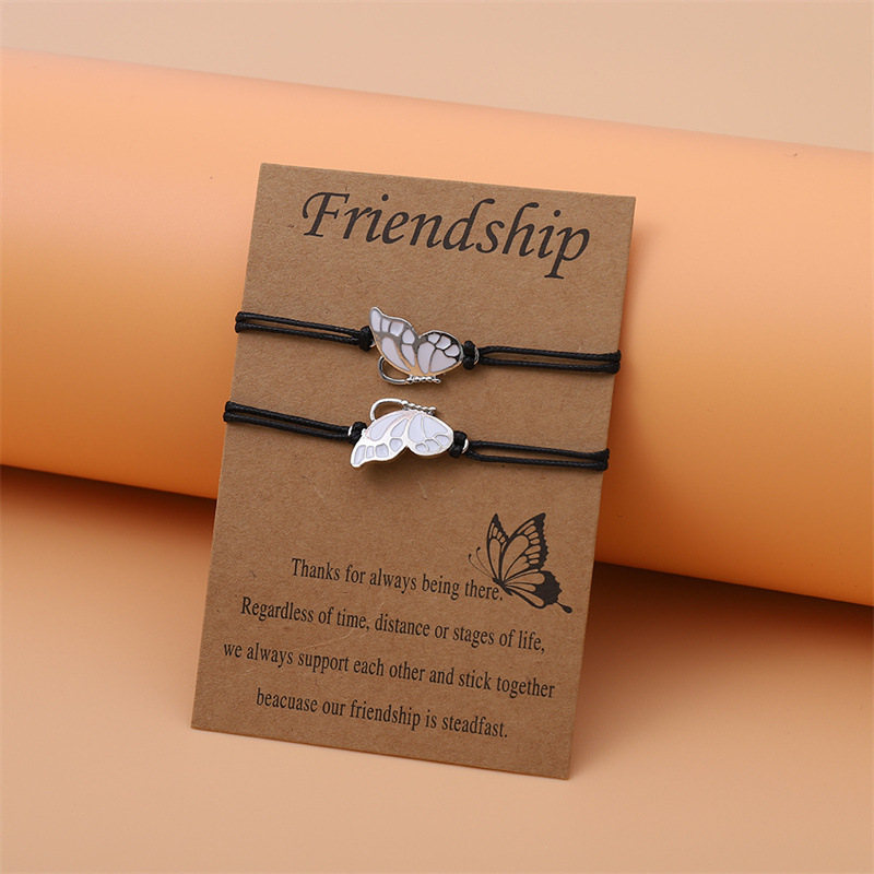 Best Friend Butterfly Bracelets Friendship Handmade Woven Hide Rope Bracelets for Girls Lover Couple Bracelet Long Distance Gift