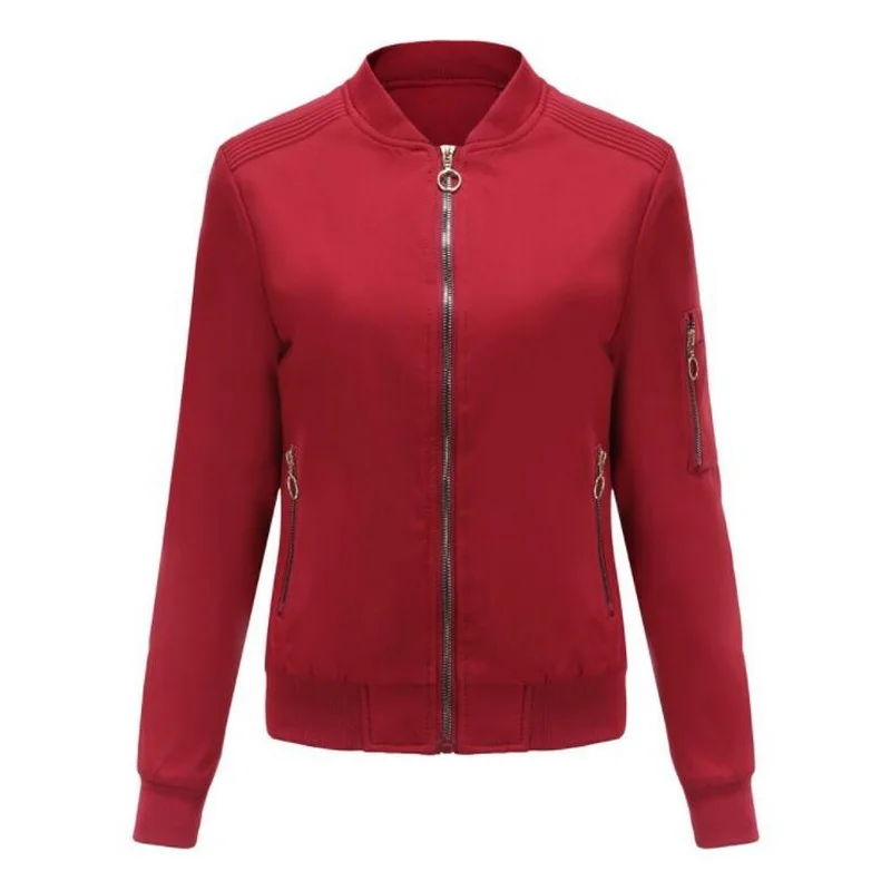 Spring Women Jacket Bomber Autumn Stand Collar Jacket Femme Baseball Jacket EU Size S-3XL smile