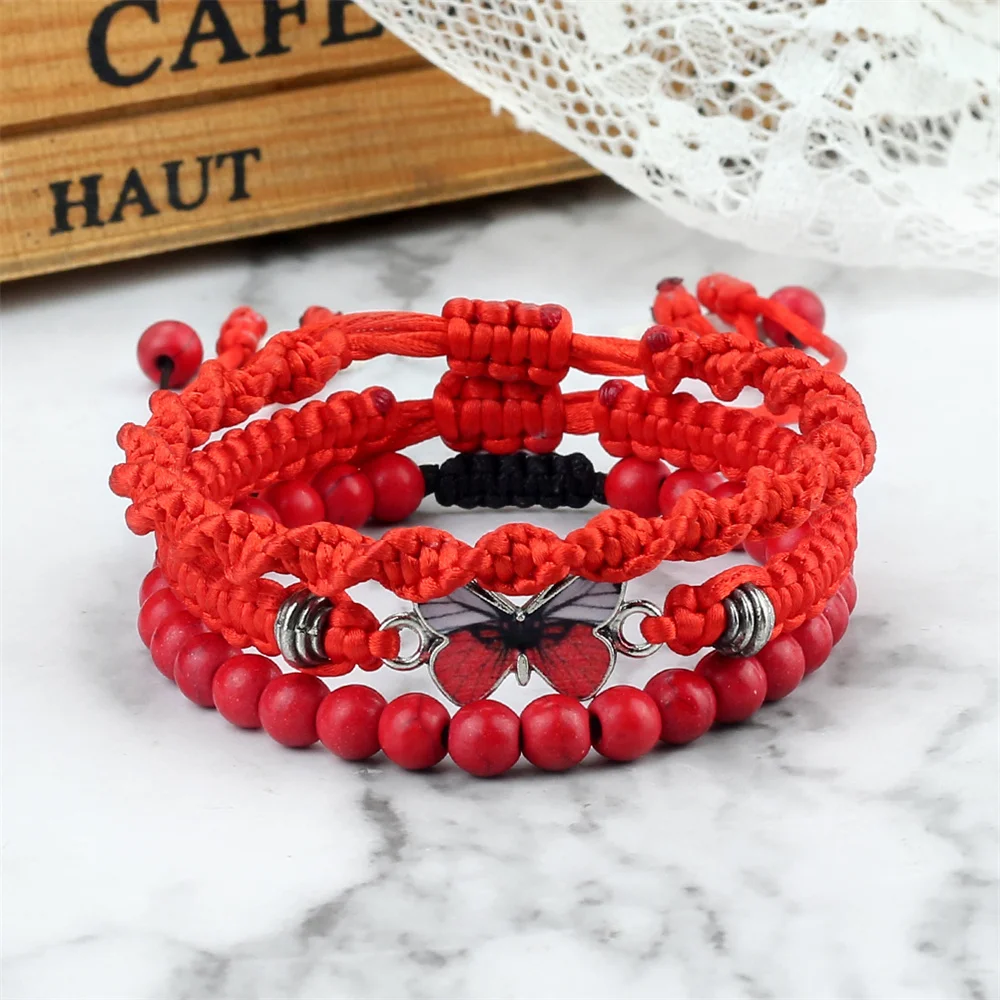 Bracelet Charm 3Pcs/Set Butterfly For Women 6Mm ddmysmile Black Lava Stone Malachite Tiger Eye Beaded Braided Bracelets & Bangles Jewelry Smile &