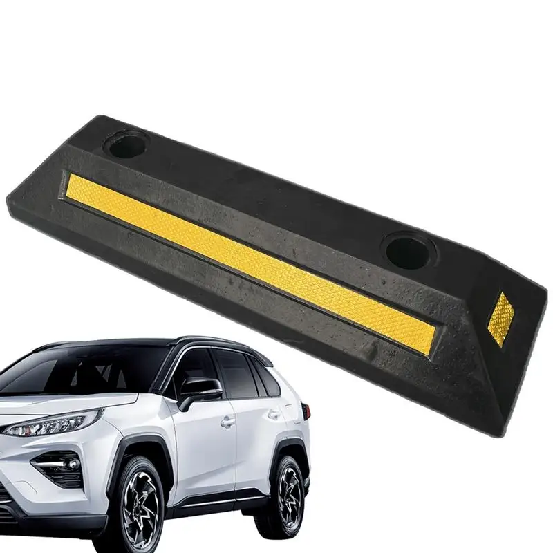 Car Stoppers For Garage Heavy Duty Rubber Parking Curb Guide With Yellow Reflective Tape Parking Space Stopper wheel aligner
