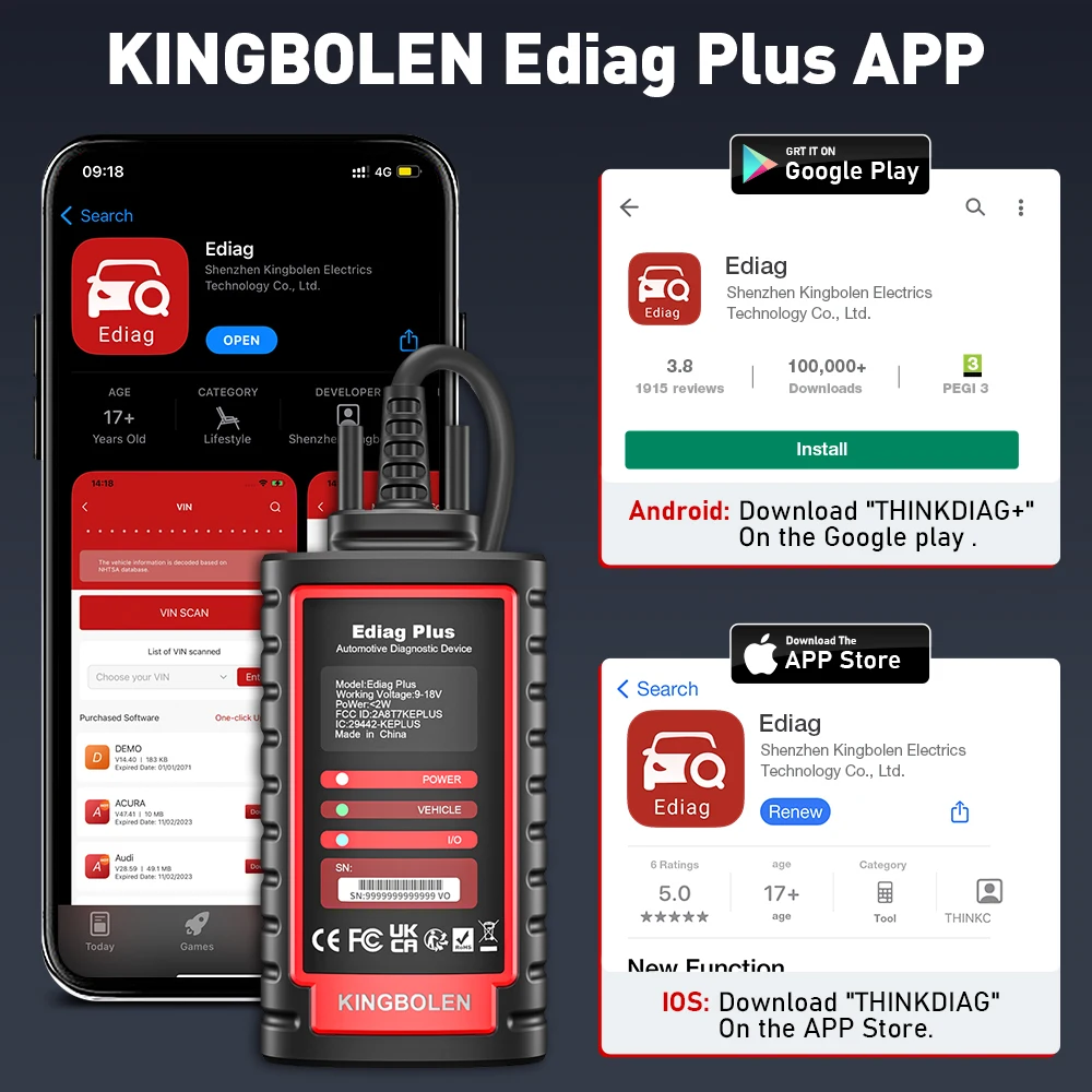 Ediag Plus Car KINGBOLEN Diagnostic Scanner OBD Obd2 Bluetooth Tools CANFD ddmysmile Protocol ALL System ECU Coding Active Test 16 Reset Smile