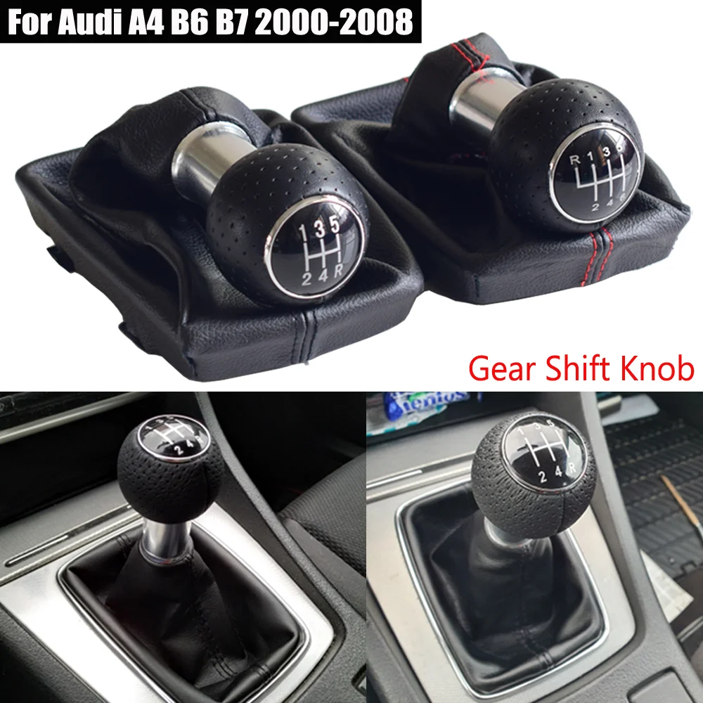 Audi A4 For Fit B6 B7 2000-2008 Manual 5 6 Speed Car Gear Shift Shifter Knob Lever Handle Head With Leather Dust-Proof Cover smile