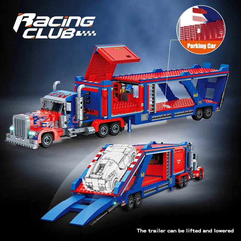 1374PCS Technical City Trailer Transport Truck Sportcar Building Blocks Racing Car Bricks Model Vehicle Toy Kids Adult For Gifts