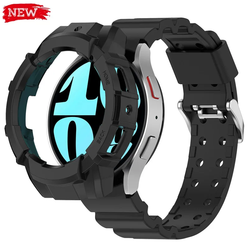For Armor Samsung Case+Band Galaxy Watch 6 5 40Mm 44Mm Sports Silicone ddmysmile Protector Cover Strap For Samsung Watch 5 Pro 45Mm Bumper Smile Case+
