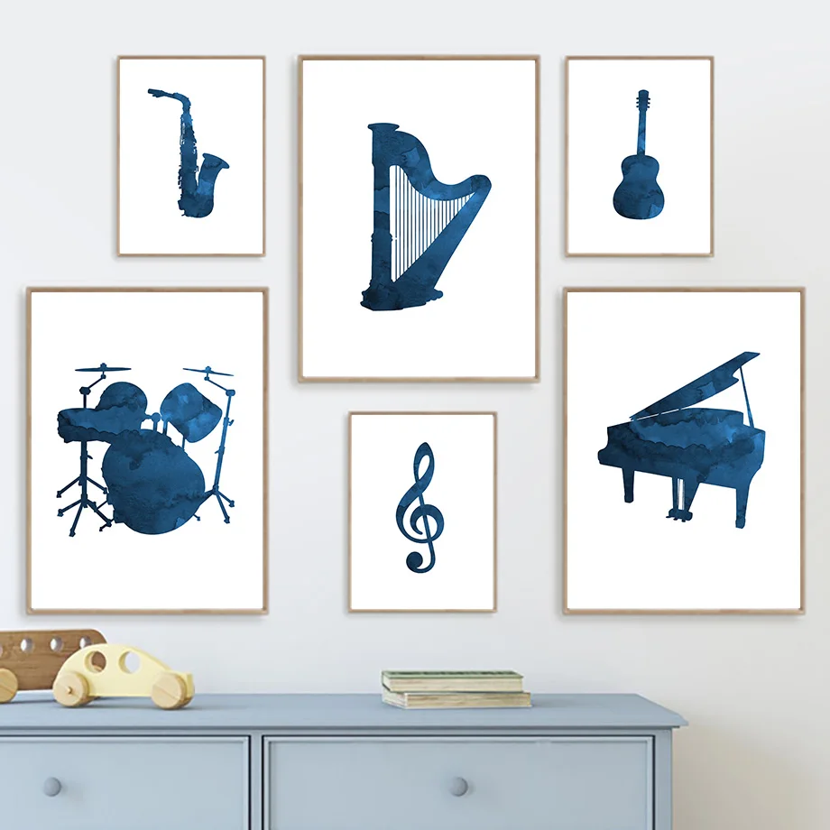 Piano Cello Saxophone Guitar Musical Instrument Wall Art Nordic Posters And Prints Canvas Painting Pictures Baby Kids Room Decor