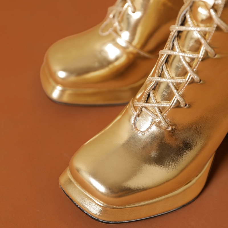 Knee Sexy Platform Lace-up Patent Leather High For Women Gold Sier Winter Party Long Boots Shoes Ladies 03c1