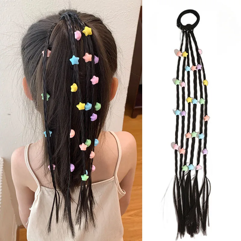 Tiny Kids Spot 1PCS Flower Love Wigs Ponytail Headbands Rubber Bands Baby Girls Hair Bands Headwear Kids Hair Accessories Lovely smile
