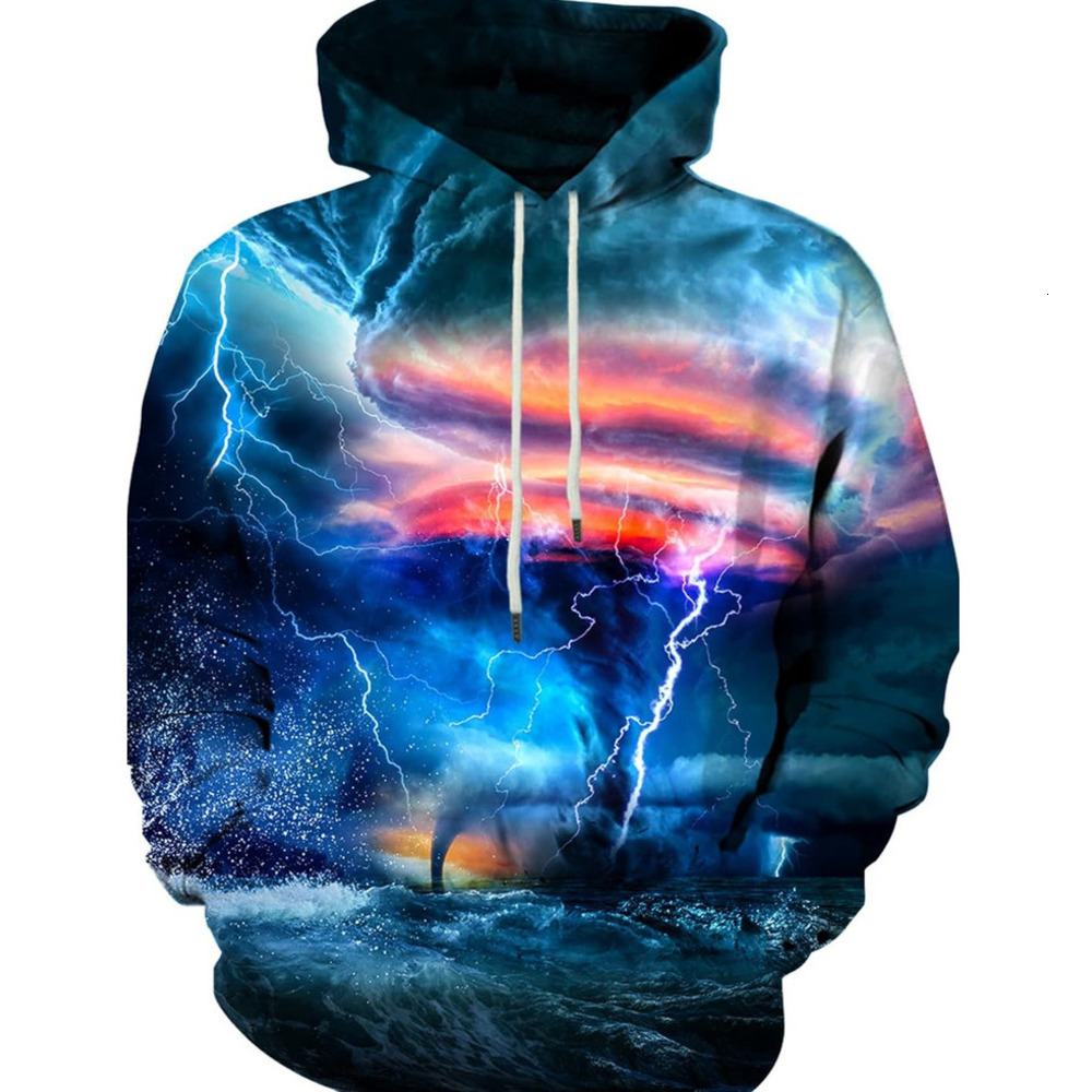 Hoodie for Mens Womens Unisex Realistic 3D Print Galaxy Pullover Hooded Sweatshirt Hoodies with Big Pockets Graphic Cool Blue