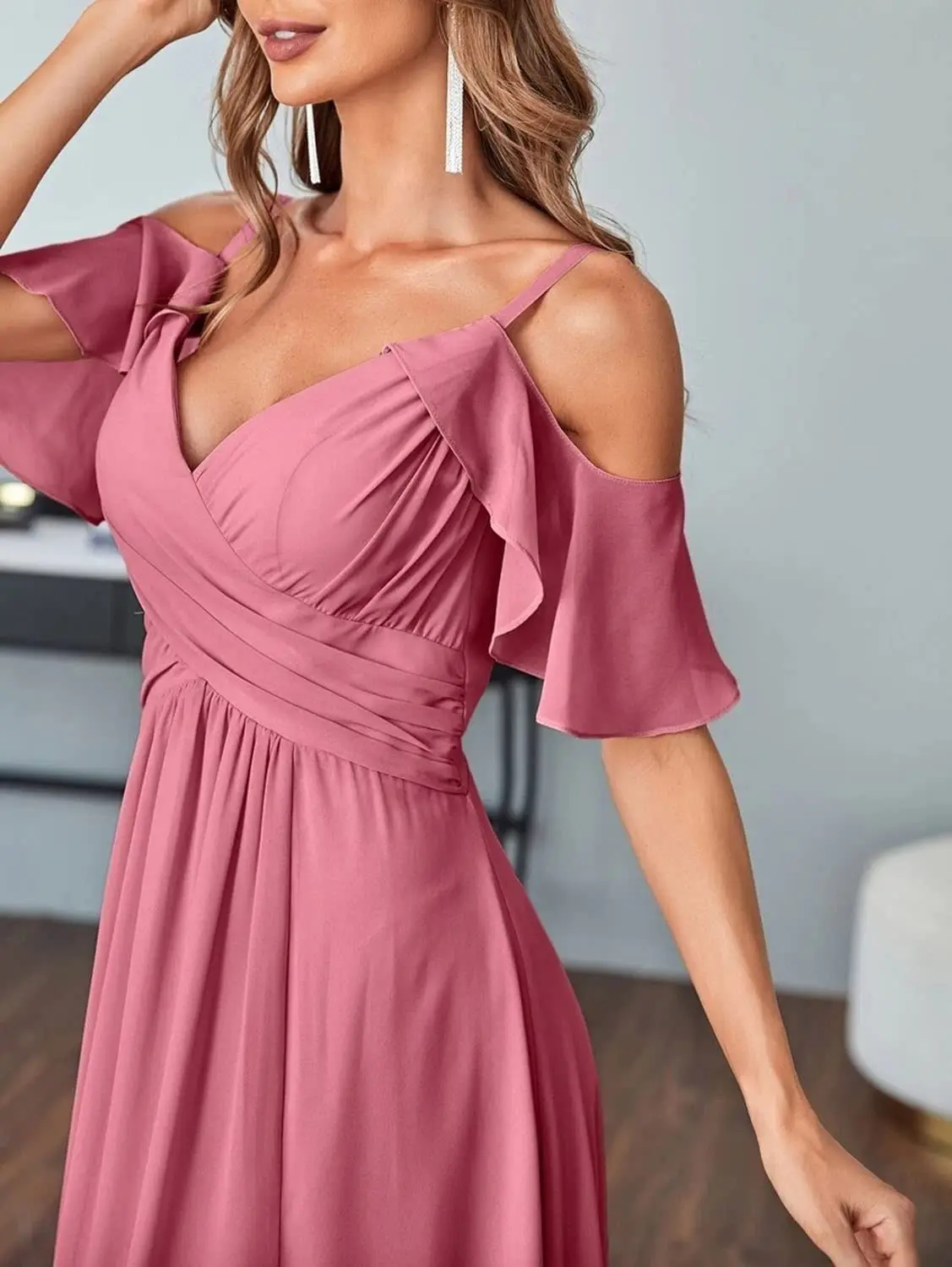 CloverBridal Cold Shoulder Summer Junior Bridesmaid 2025 new Dresses Corset Back Floor Length A-line High Slit Wedding Party Gown WB9819
