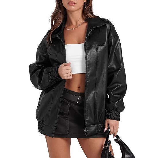 shanshi leather jacket women Leather Jacket Women's Artificial Oversized Motorcycle Pilot Coat for Autumn