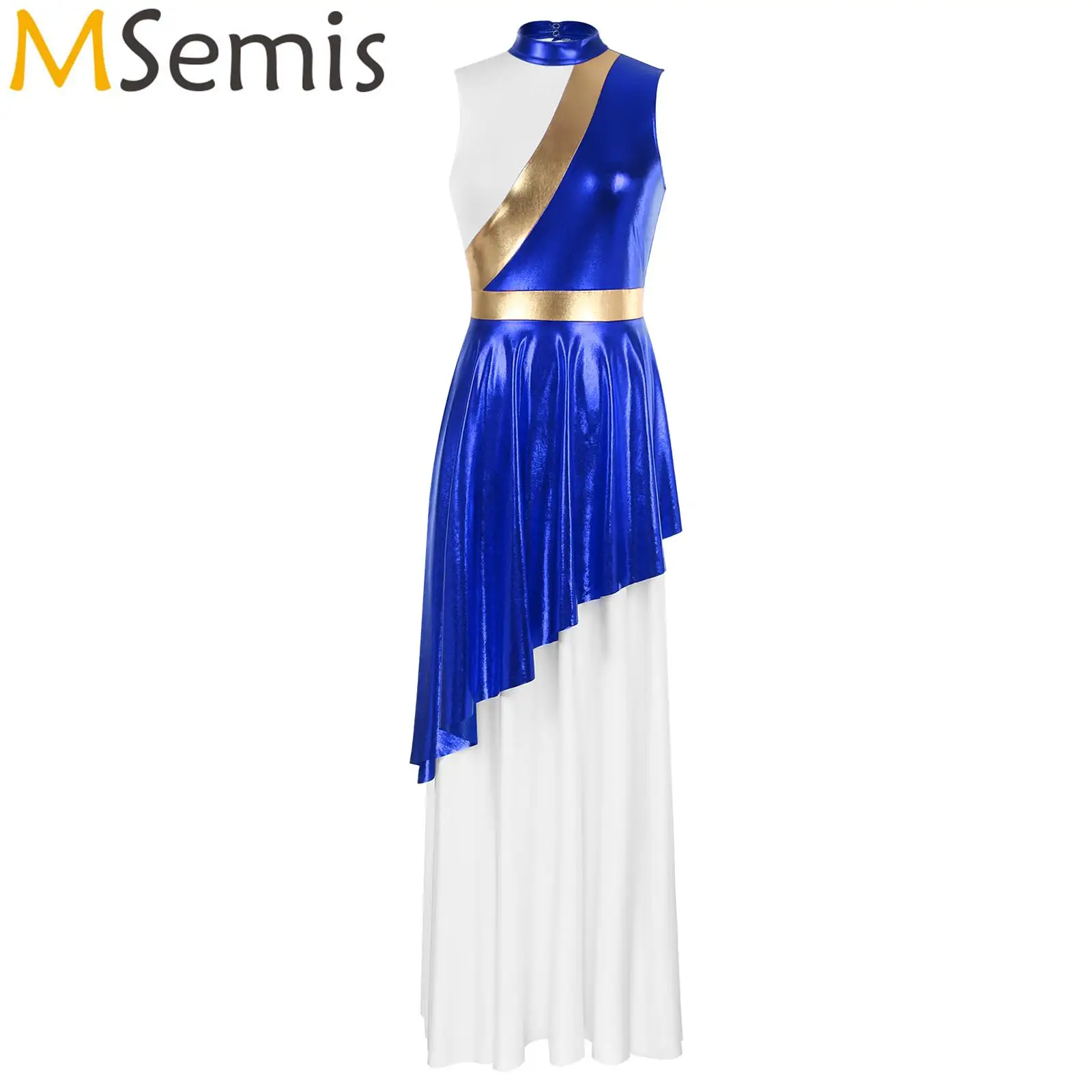 Ballet Contemporary Womens Lyrical Dresses Dancewear Praise Worship Choir Dance Performance Costumes Mock Neck Church Dress smile