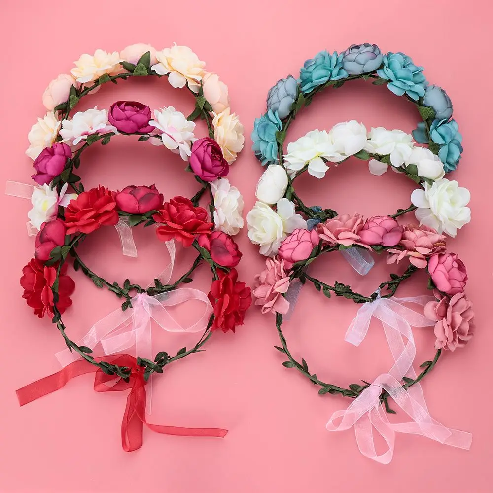 Bohemia Women Flower Wedding Crown Headbands Hair Wreath Bridal Garland Festivals Hair Accessories Photo Props Party Headwear smile