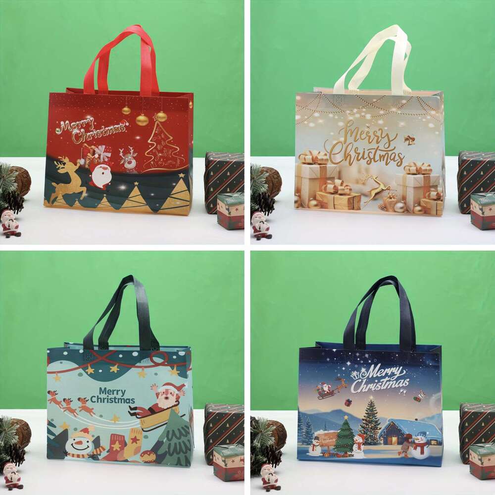 Christmas 8pcs Christmas Gift Bag Set - Cute, Waterproof Stain-Resistant Non-Woven Tote Bags with Handles for Holiday Presents & Party Favors