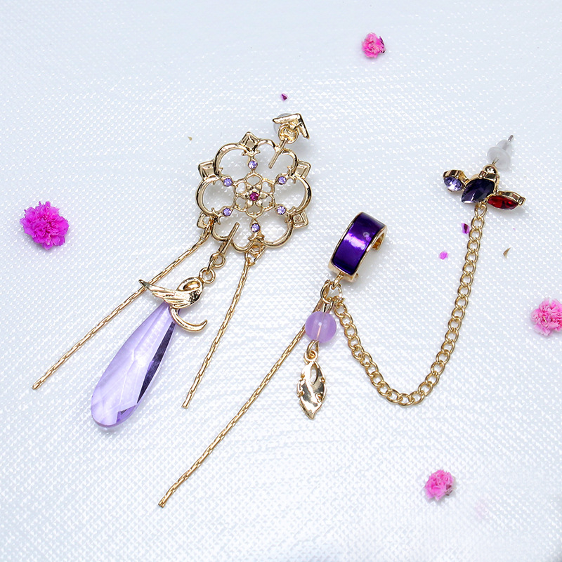 Genshin Impact Scaramouche Game Earrings Wanderer Kunikuzushi Cosplay Women ddmysmile Chain Pendant Ear Clips Studs Balladeer Jewelry Gift Smile