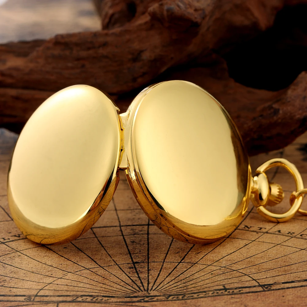 Pocket Golden Watch Necklace Double-sided Smooth Cover Bronze Pendant Pocket Watch Sier Quartz Clock Roman Numeral Dial smile