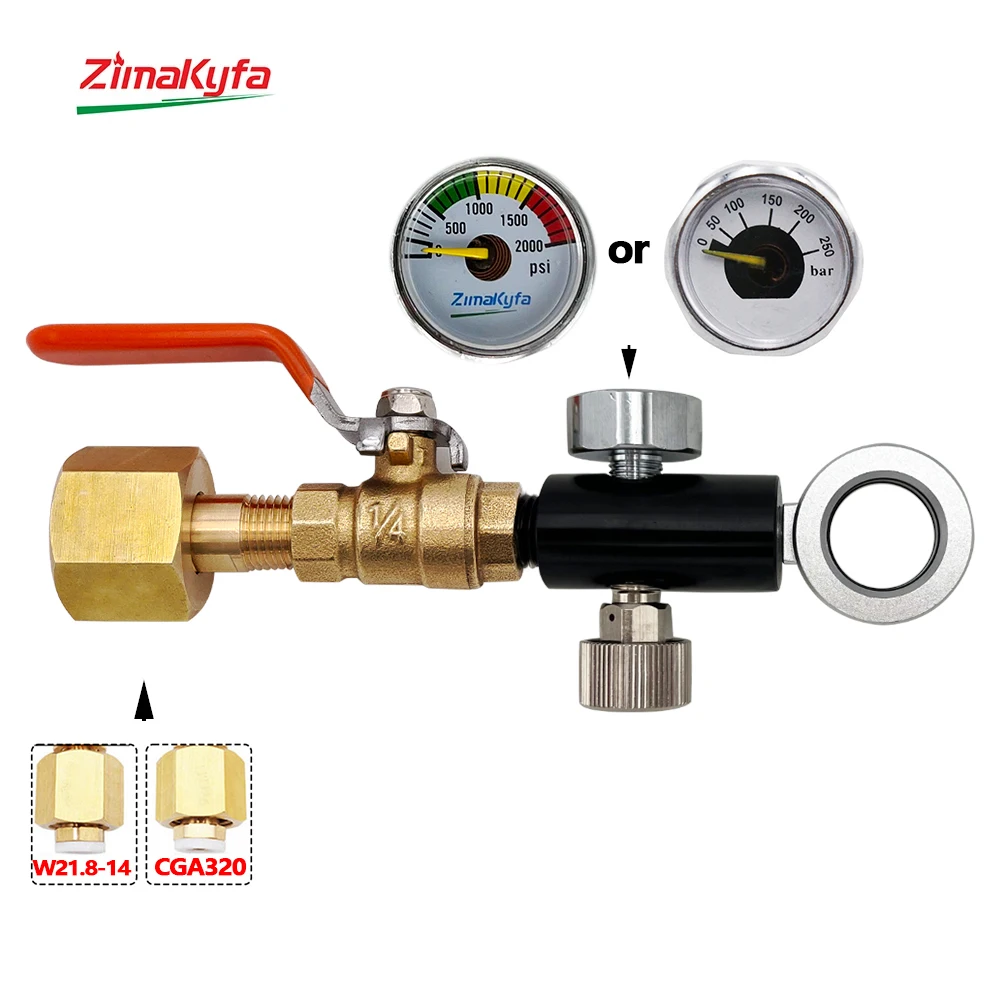 Soda Water CO2 Refill Adapter for Sodastream Quick Connect Cylinder DUO Art Terra Charging,Ball Valve 250Bar 2kPsi Gauge