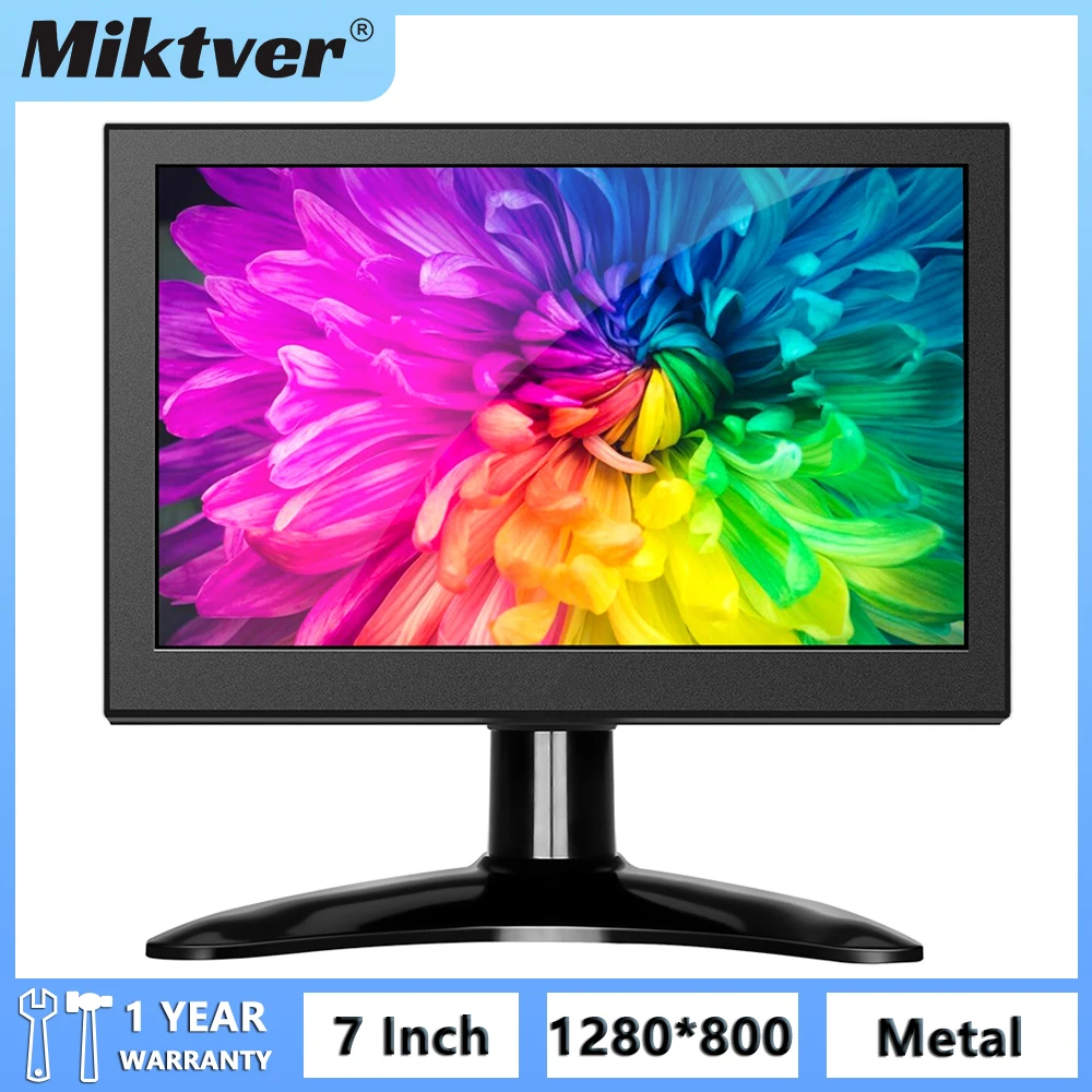 Miktver 7" Mini IPS Monitor With HDMI VGA AV BNC Inputs Secondary Monitor for Computer/Raspberry Pi/Laptop/Security Camera/CCTV
