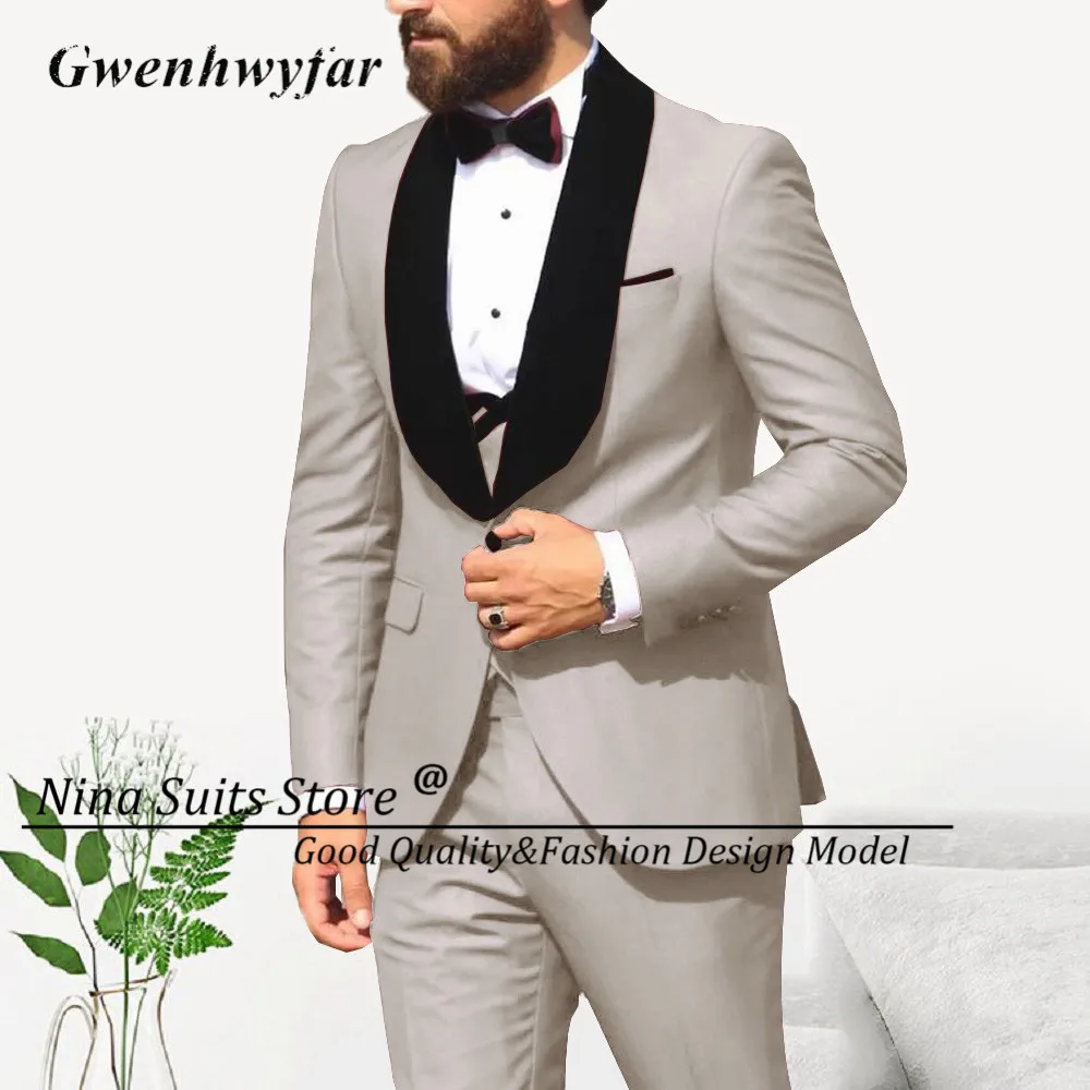 Simple&Classic Men Gwenhwyfar Design Suitsfog Grey Blazer Black Sude Lapel Slim Fit Costume ddmysmile Homme Wedding Party Groom Tuxedo Smile