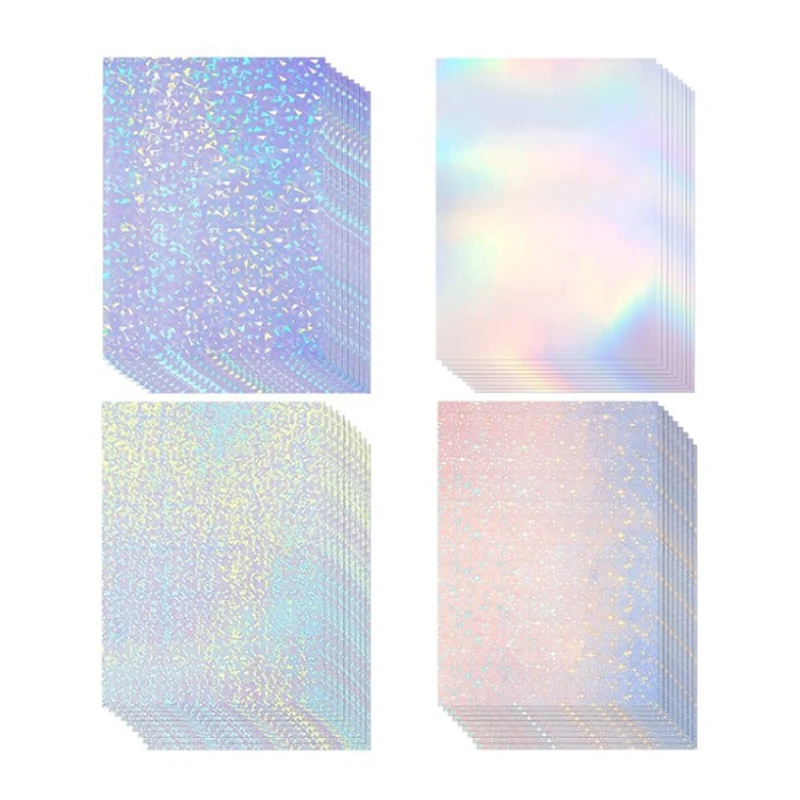 Paper A4 Vinyl Holographic Sticker Printable Label Self Adhesive Paper Sticker Waterproof Laser Color for Inkjet Print 50 Sheets smile