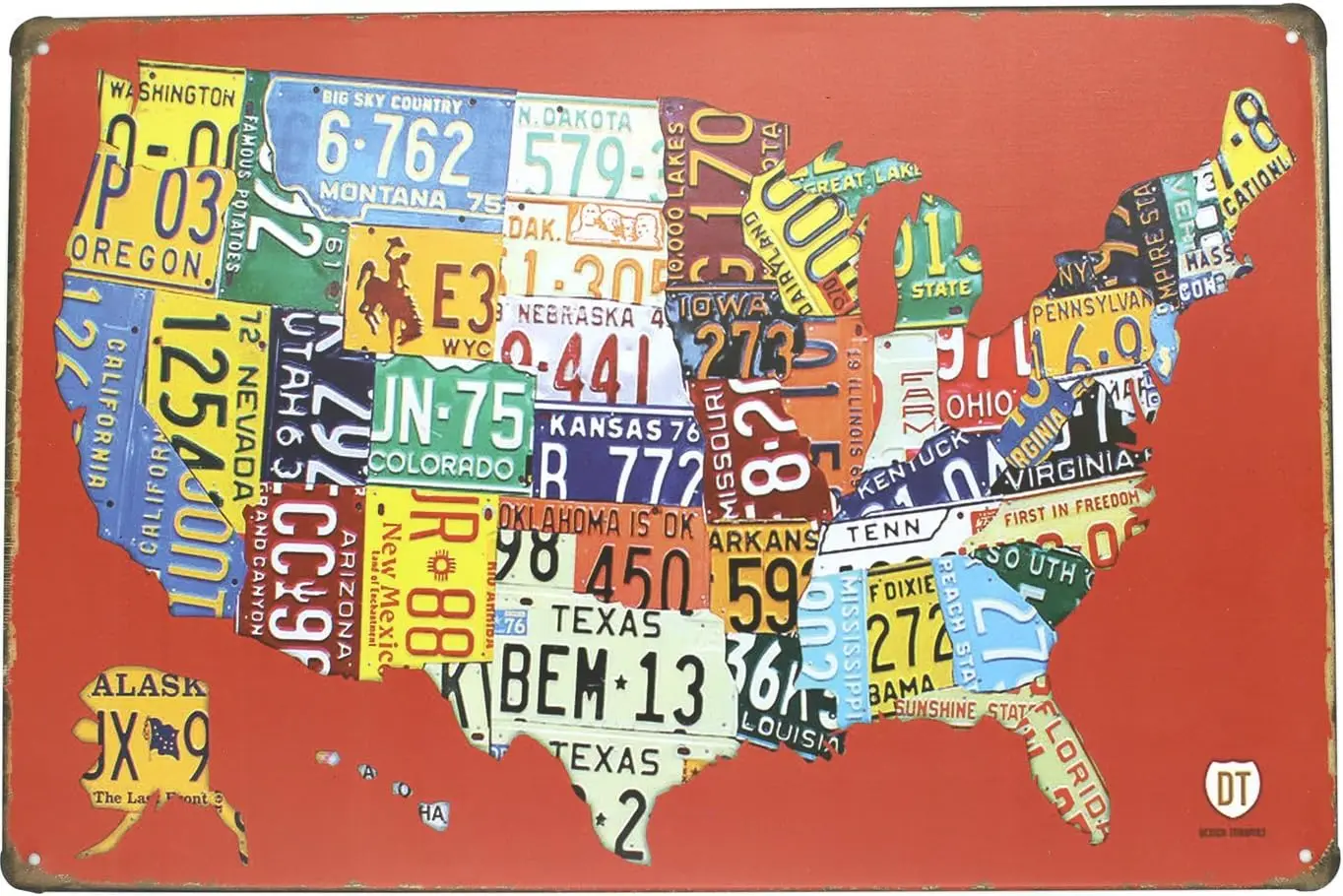 ddmysmile Map Road USA Red 66 License Plate Metal Tin Sign, Vintage Plaque Poster Garage Bar Home Wall Decor, 8X12 Inch Smile Sign, Decor,