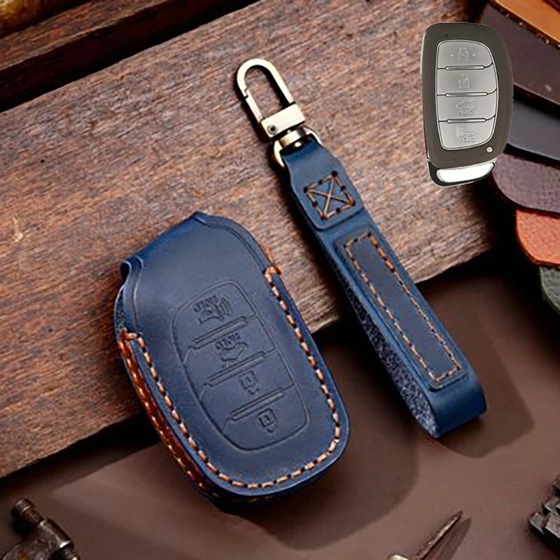 Key Genuine Leather Car Case Cover Fob Shell for 2013 2014 2015 Hyundai Santa Fe Sonata XL ix35 XL ix45 smile