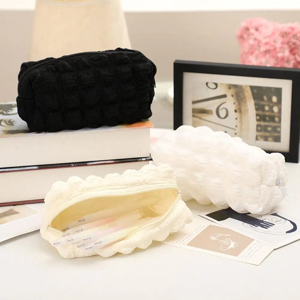 2023 New Large Capacity Cute Pencil Case Student Soft Fufu Puff Pen Case For School Supplies Pencil Pouch Z6E3