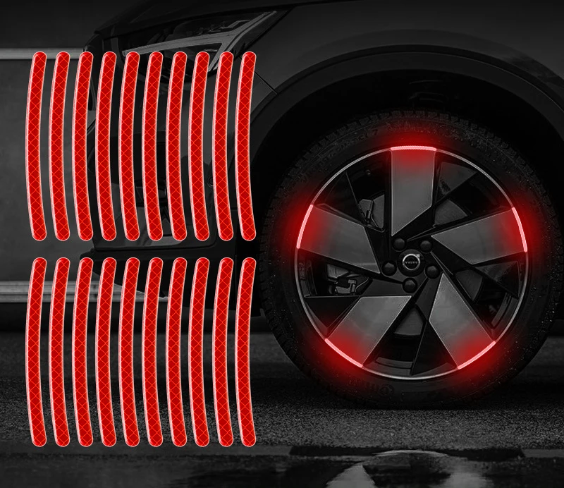 20pcs Strong Self-Adhesive Reflective Strips Bumper Wheel Hub Sticker Warning Safety Scratch Protector Cover Decorative Rim Car