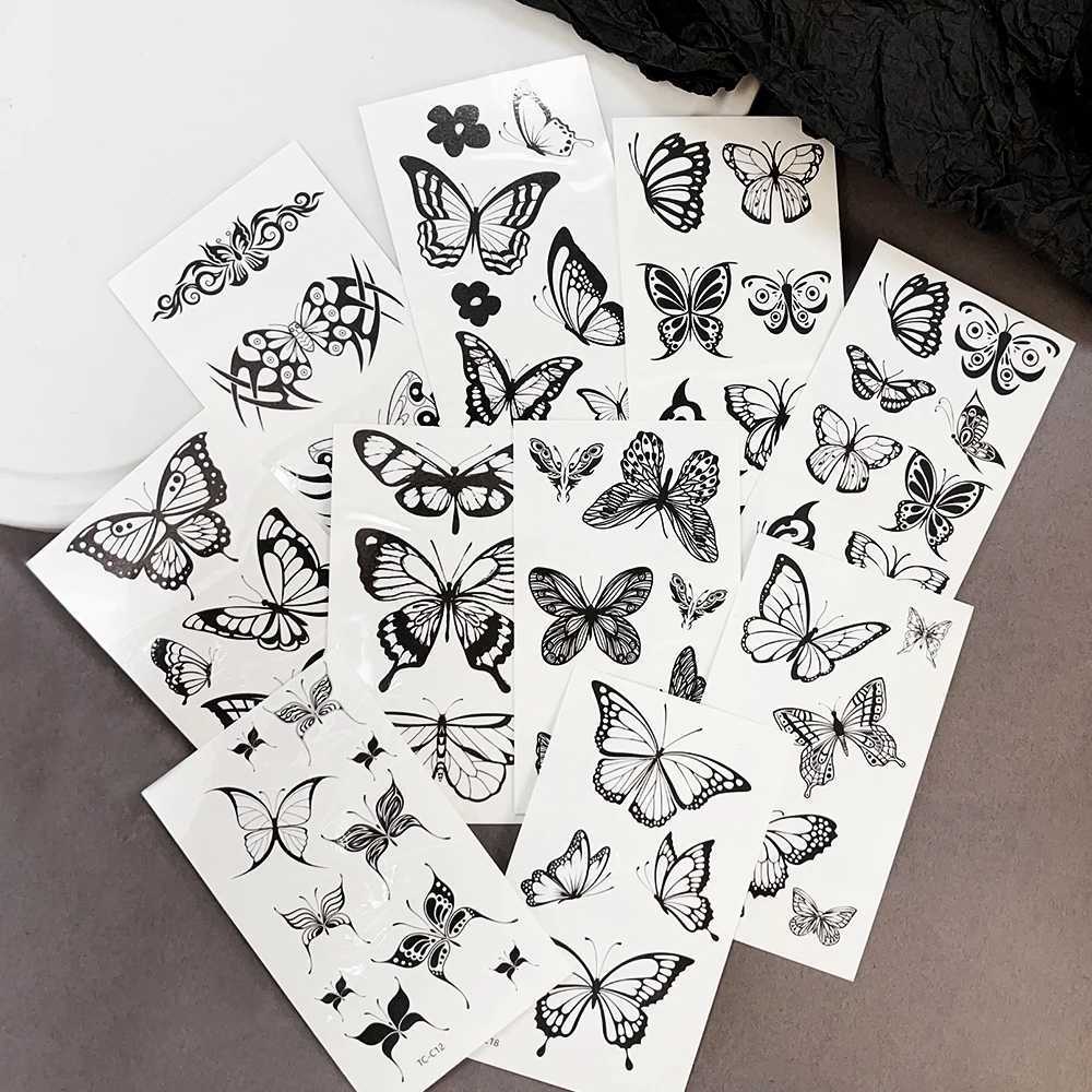 Black Butterfly Temporary Tattoo Stickers 30 pieces/set 3D Butterfly Fake Tattoo Transfer Waterproof Tattoo Leg Arm Female Body W250410