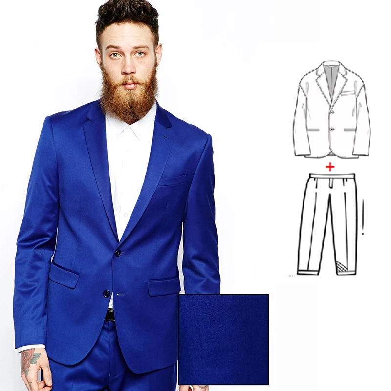 Costume Men's Homme Classic Suit 2 Pieces Royal Blue Slim Fit Groom Tuxedos for Wedding Tailor Made Best Man Party Suits smile