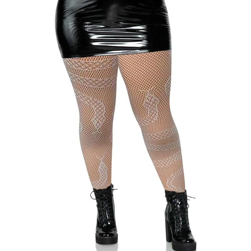 Snake Patterned new Tights Women Black See Through Mesh 2025 Pantyhose Clubwear