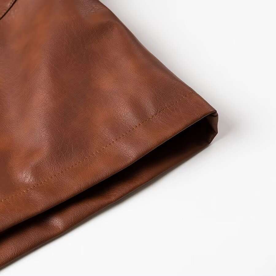 shanshi leather jacket women autumn fashion new item brown temperament long sleeved PU women's leather jacket