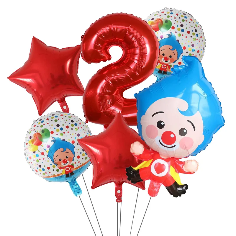 6pcs/Set Plim Clown Foil Helium Balloons Red Number Balls Air Globos Children's Happy Birthday Party Decorations Kids Toys Gifts