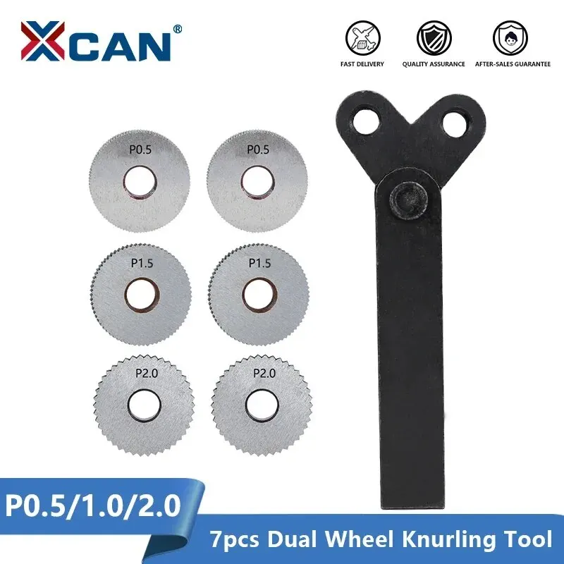 new XCAN Dual Wheel Knurling Tool Kit 7pcs Pitch 0.5mm 1mm 2mm Lathe Cutter 2025 Wheel Knurling Tool Set