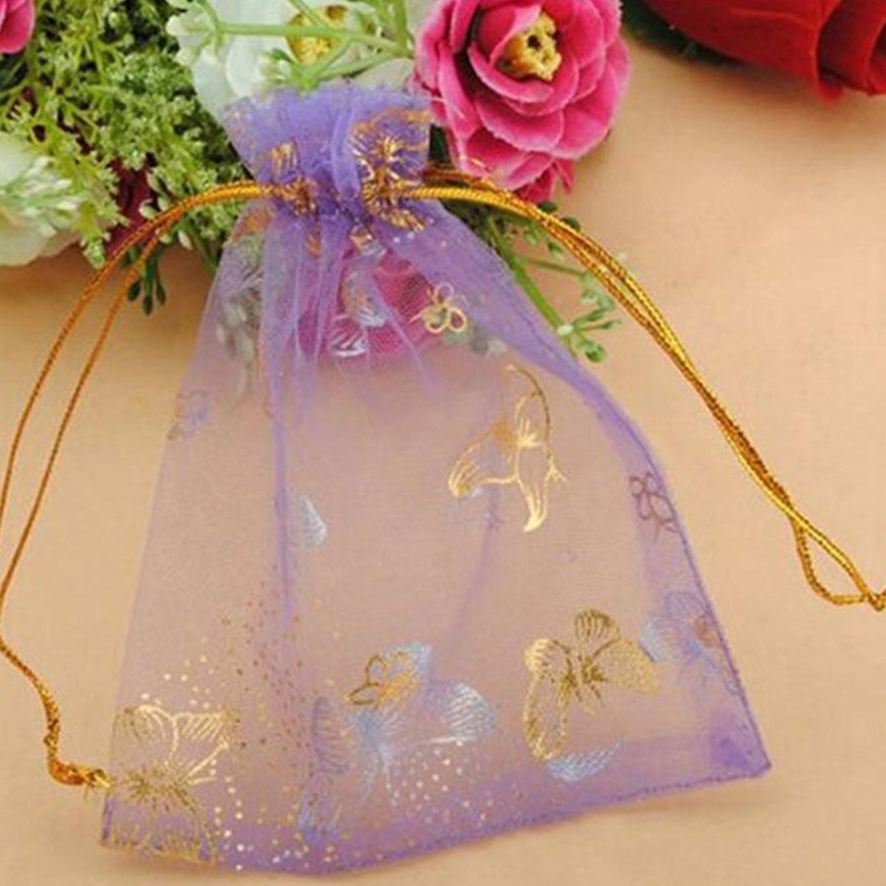 25Pcs Gift Bags Jewellery Organza Drawstring Pouches Wedding Party Candy 10X12cm smile