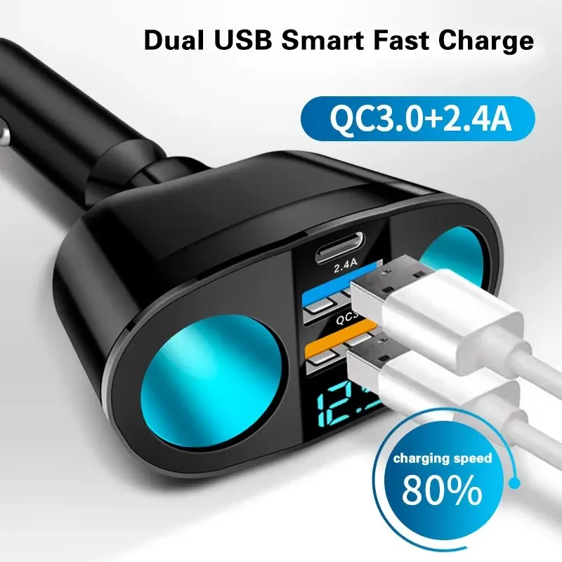 Multiple Devices Can Be Charged at the Same Time with Digital Display new Car Charg Dual-port 2025 Car Charger Adapter