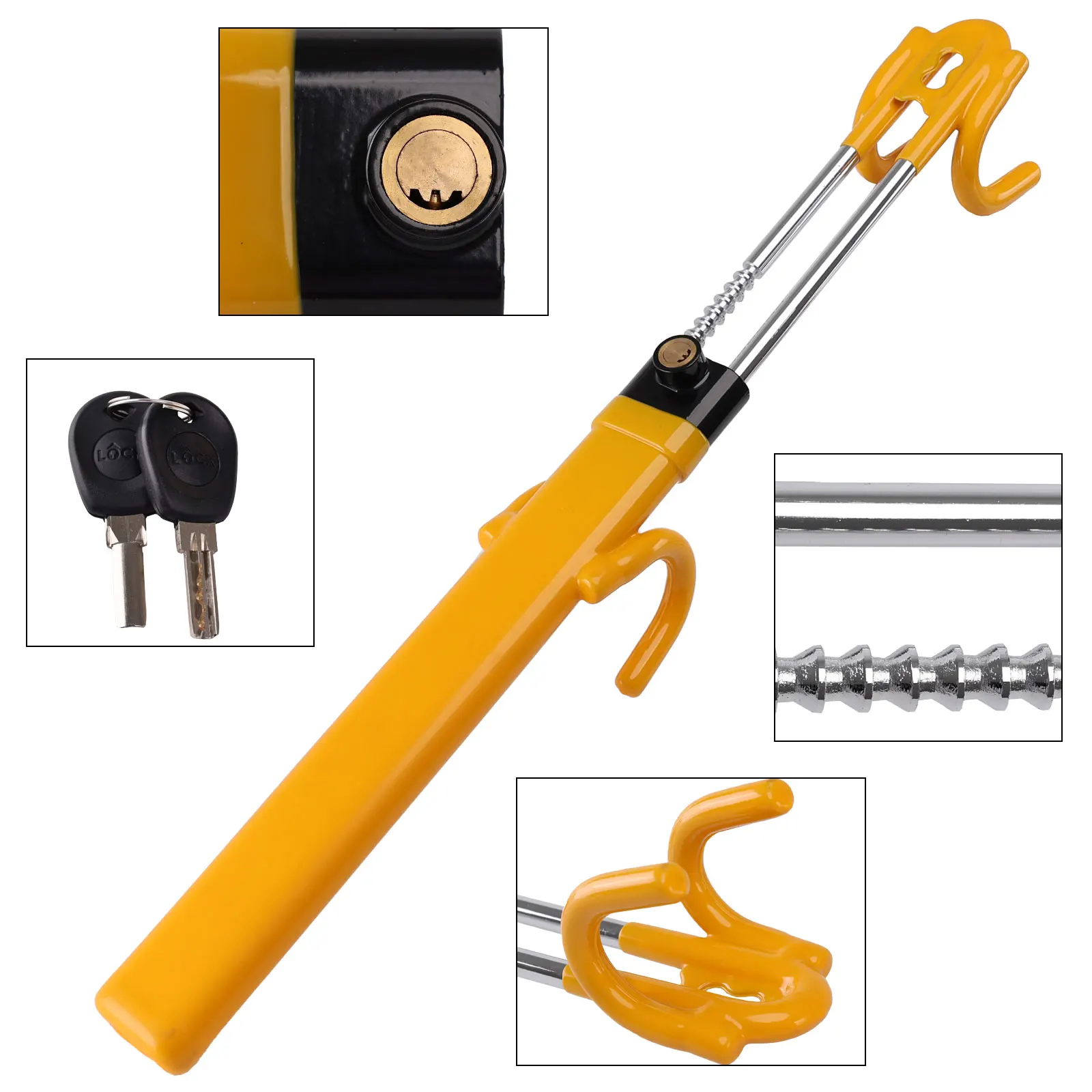 Double Locks ALLREY Hook Heavy Duty Double Anti Theft Adjustable Length Car Lock Steering Wheel Lock Safety Tool Accessory smile