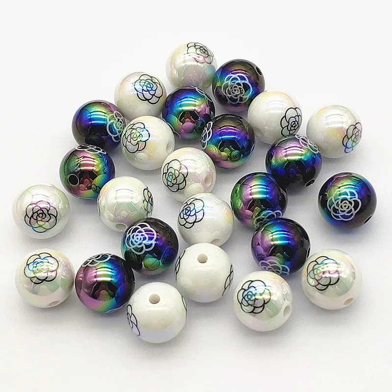 New 100pcs Arrival 16mm UV/Aurora Printing Round Beads For Handmade Earring/Necklace DIY Parts.Jewelry Findings&Components smile