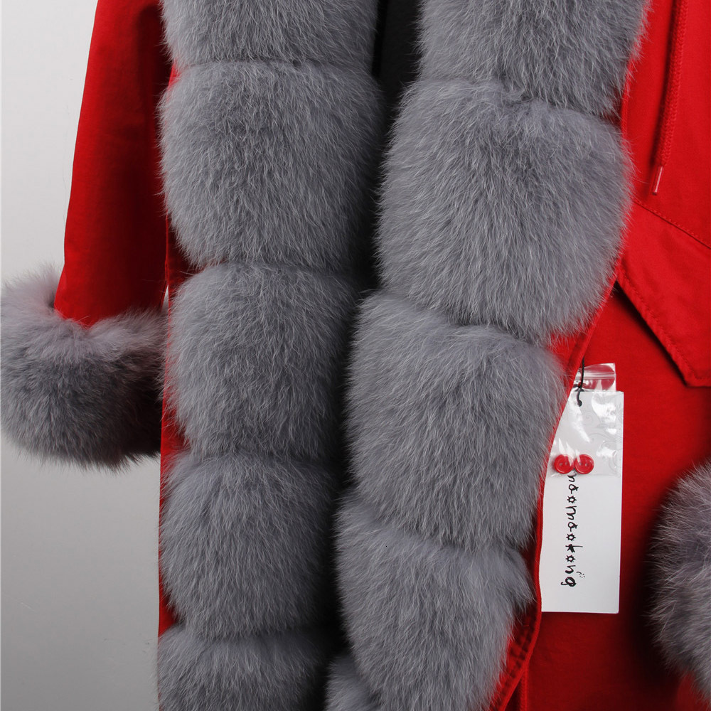 MAOMAOKONG 2024 Winter Women Natural Fox Collar Cuff Black Jackets Outwear Thick Real Parka Women's Fur Coat