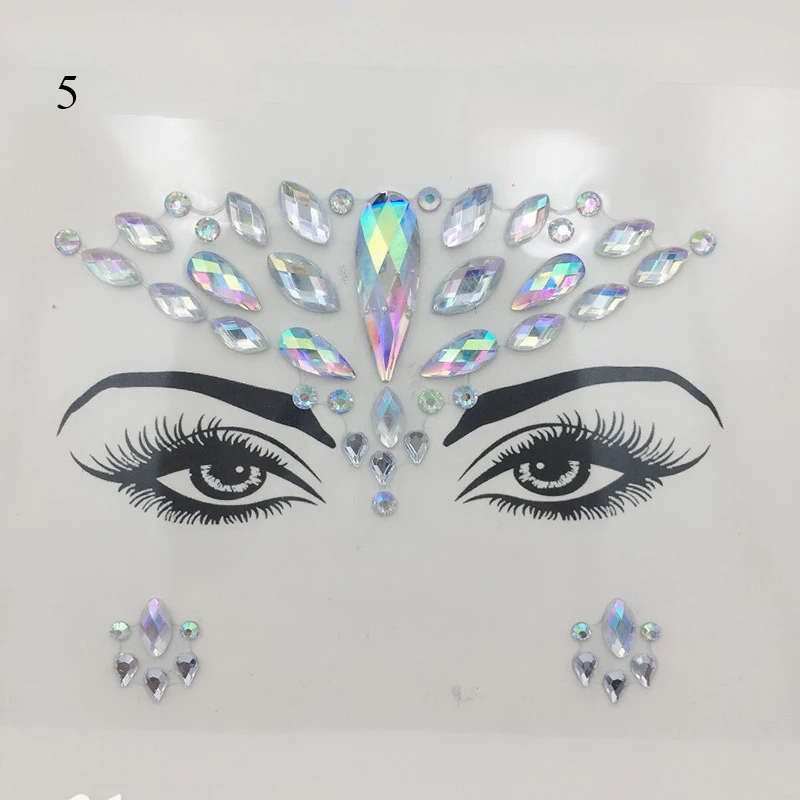 Jewels Face 3D Dia Tattoo Body Makeup Eyebrow Stickers Shiny Rhinestones Music Festival Decor Self Adhesive DIY Beauty smile