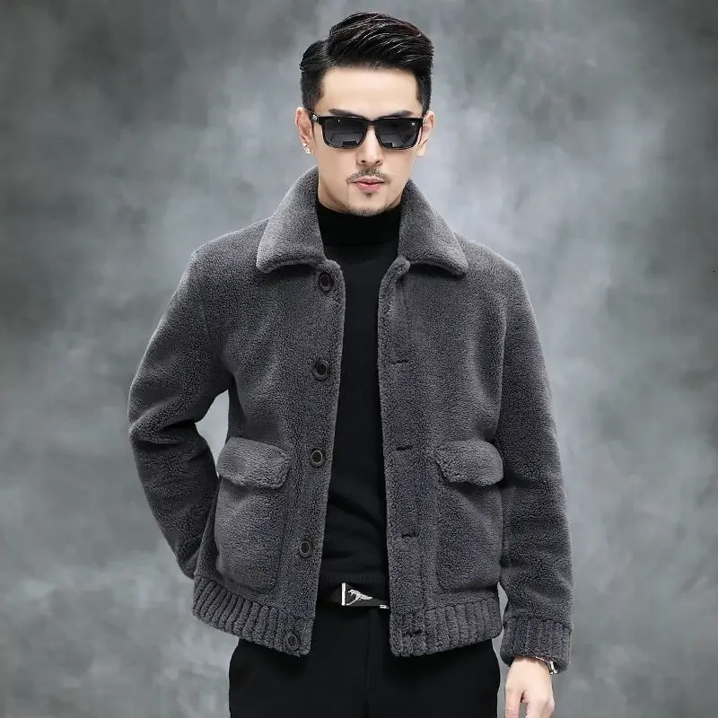 Autumn Winter Mens Cotton Fur Jacket Mens Short Sleeve Collar Coat Mens Casual Thick Warm Coat I529 241108