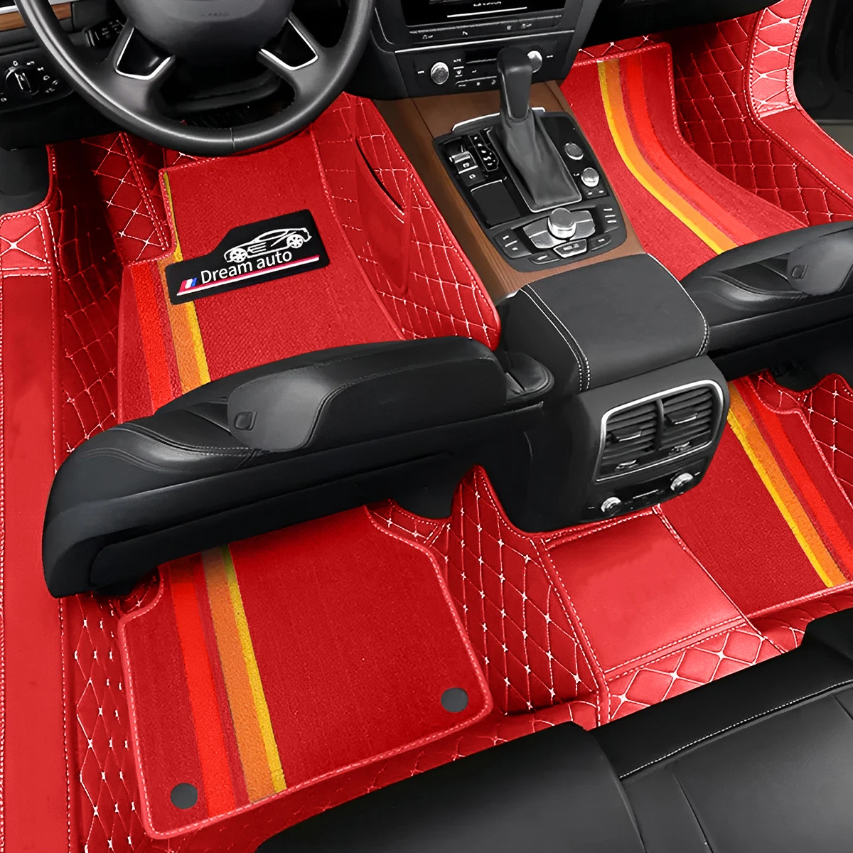 Double Car Floor Mats Beige For Genesis G80 G90 G70 GV80 GV90 GV70 Leather Chenille Mats Car Interior Accessories Carpet smile