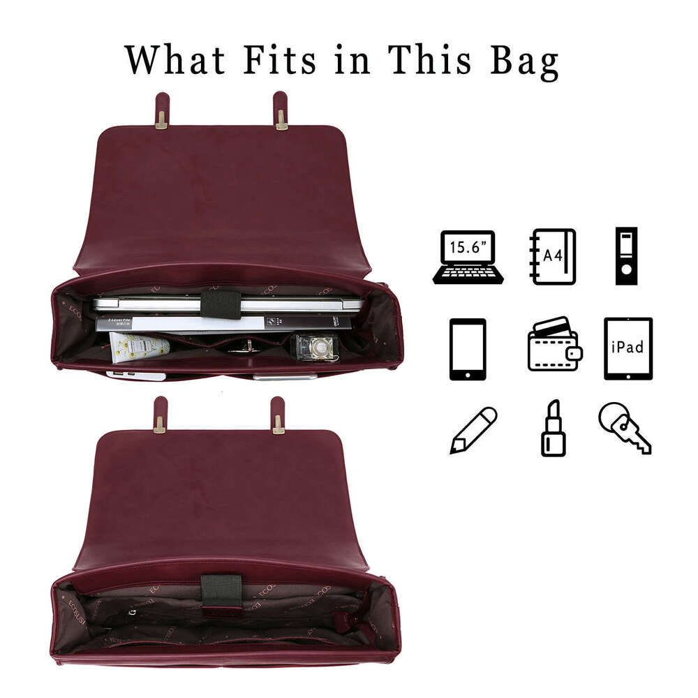 Women's Shoulder Fashion Messenger College Laptop Bag Fits 15.6 Inch Computer ECOSUSI PU Leather Briefcase