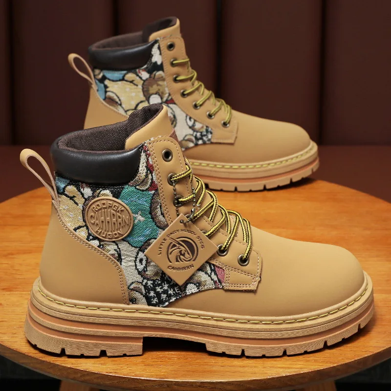 Top Boots Men High Leather Shoes Men Boots Comfortable Breathable Water Proof Shoes For ddmysmile Men Military Lace-Up Botas Hombre Smile